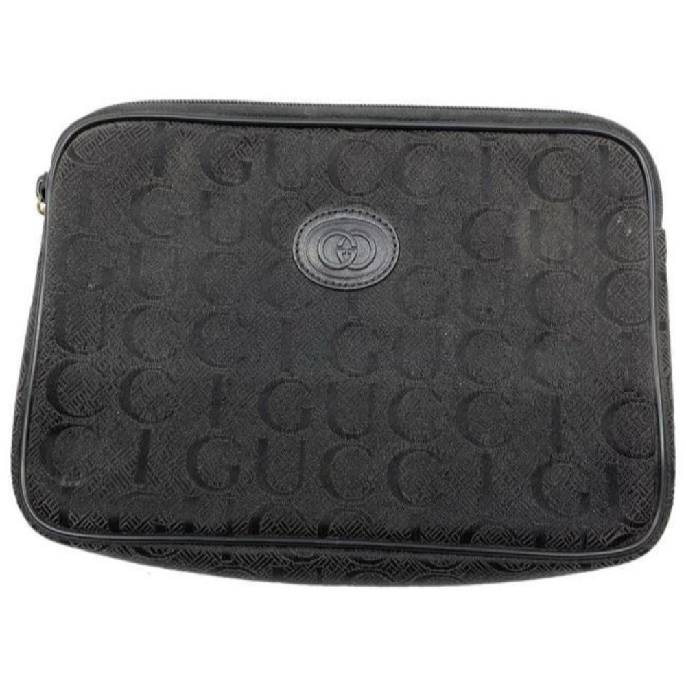gucci vintage black fabric clutch